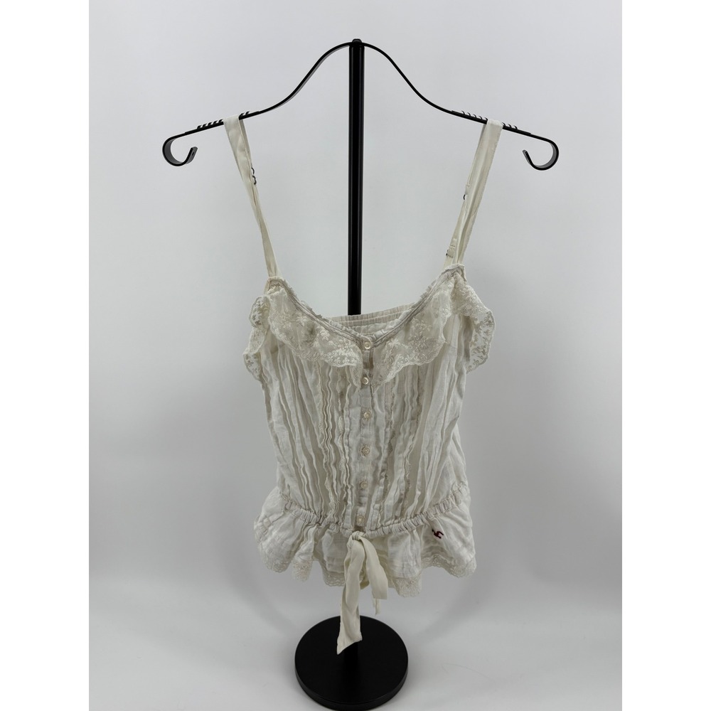 Hollister Y2K Ivory White‎ Lace Ruffle Tank Top Small Boho Cami Bella Swan